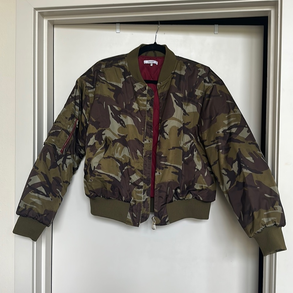 Ganni Camo Print Bomber Jacket
